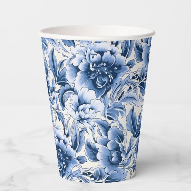 French toile & toile de Jouy. Blue. Paper cups. Cups (Front)