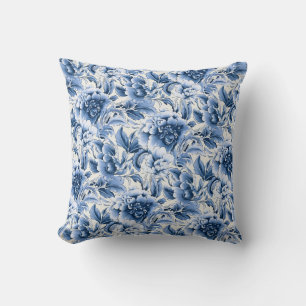 French toile & toile de Jouy. Blue. Throw Pillow