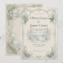 French Toile Winter Forest Wedding Invitation