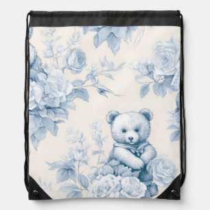 French toilet paper with floral pattern and bear drawstring bag