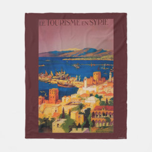French Travel Poster, Touring in Syria Fleece Blanket