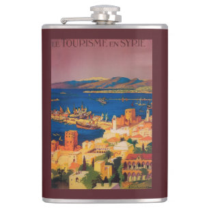 French Travel Poster, Touring in Syria Hip Flask