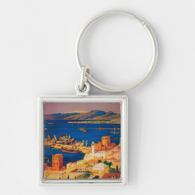 French Travel Poster, Touring in Syria Keychain (Front)