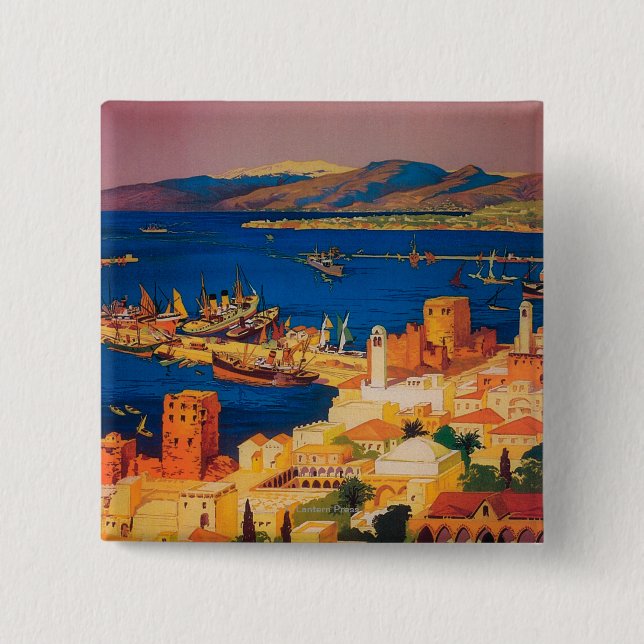 French Travel Poster, Touring in Syria Pinback Button (Front)