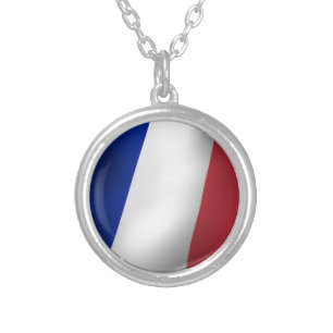 FRENCH TRICOLOR FLAG BLUE WHITE RED SILVER PLATED NECKLACE