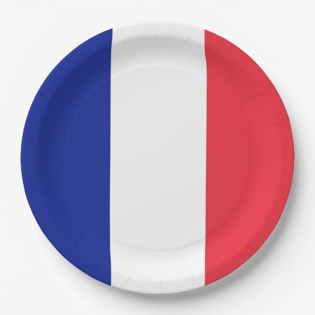 French Tricolor Flag Paper Plates (Front)