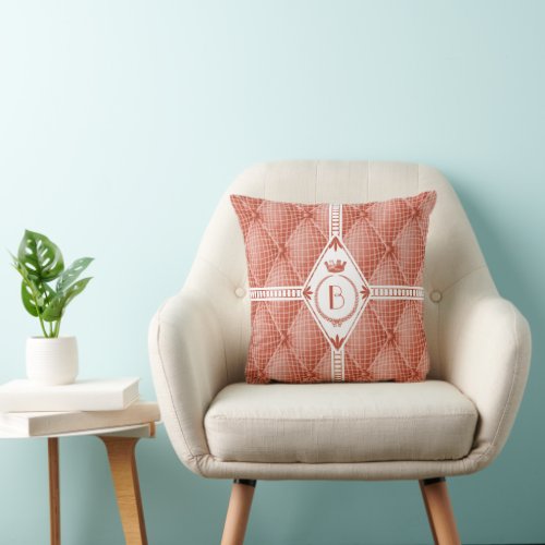 French Trompe Loeil Orange Tuft Diamond Monogram Throw Pillow