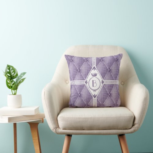 French Trompe Loeil Purple Tuft Diamond Monogram Throw Pillow