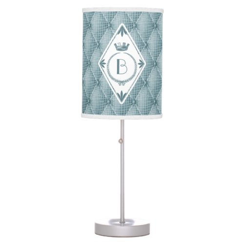 French Trompe Loeil Tufted Blue Diamond Monogram Table Lamp