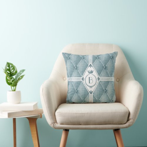 French Trompe Loeil Tufted Blue Diamond Monogram Throw Pillow