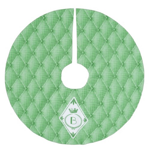 French Trompe Loeil Tufted Green Diamond Monogram Brushed Polyester Tree Skirt