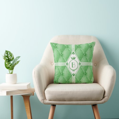 French Trompe Loeil Tufted Green Diamond Monogram Throw Pillow