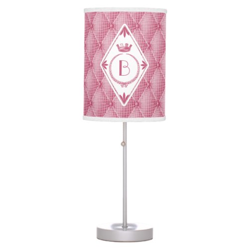 French Trompe Loeil Tufted Pink Diamond Monogram Table Lamp