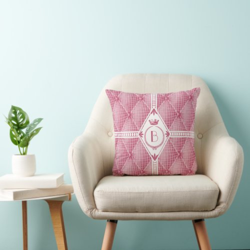 French Trompe Loeil Tufted Pink Diamond Monogram Throw Pillow