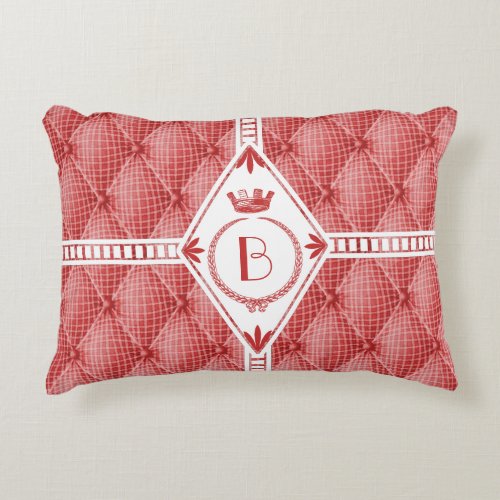 French Trompe Loeil Tufted Red Diamond Monogram Accent Pillow