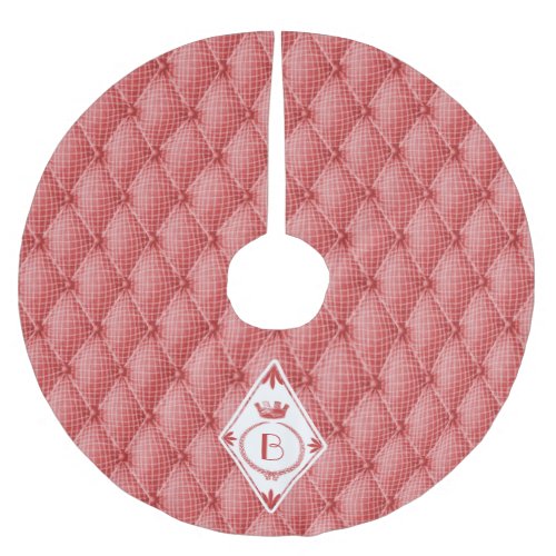 French Trompe Loeil Tufted Red Diamond Monogram Brushed Polyester Tree Skirt