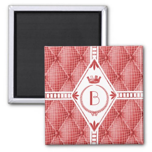 French Trompe Loeil Tufted Red Diamond Monogram Magnet