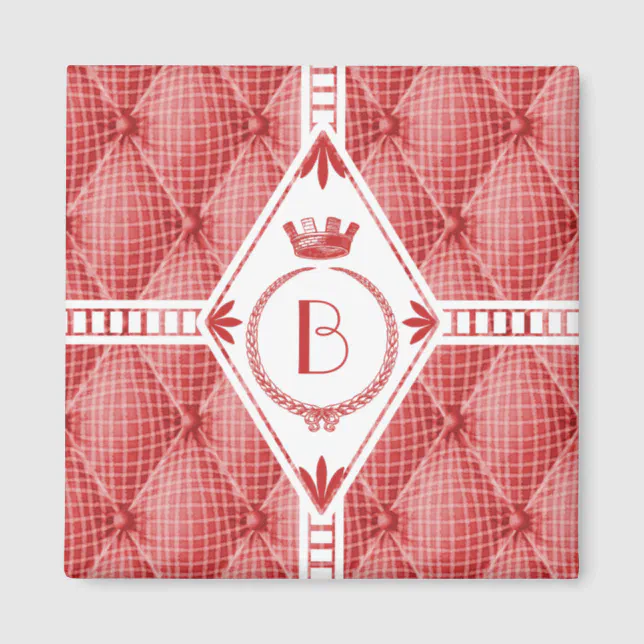 French Trompe L'oeil Tufted Red Diamond Monogram Magnet | Zazzle