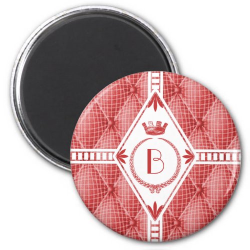 French Trompe Loeil Tufted Red Diamond Monogram Magnet