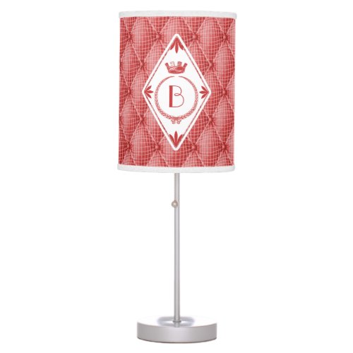 French Trompe Loeil Tufted Red Diamond Monogram Table Lamp