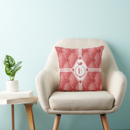 French Trompe Loeil Tufted Red Diamond Monogram Throw Pillow