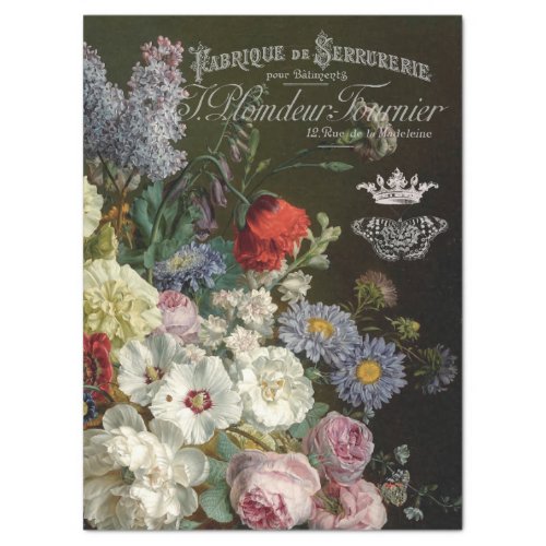 FRENCH TYPOGRAPHY AND BRIGHT FLORALS TISSUE PAPER