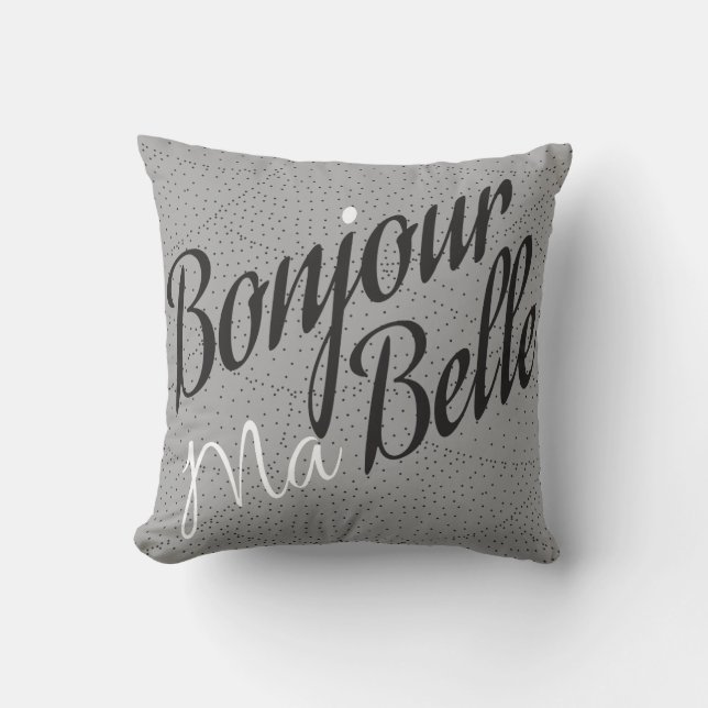 French Typography Bonjour Ma Belle Custom Throw Pillow (Front)