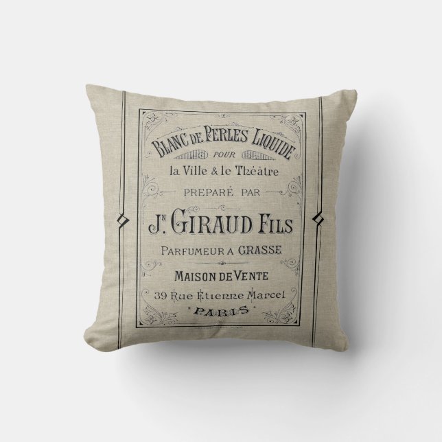 French Typography Perfume Ad Paris France Linen Throw Pillow (Front)