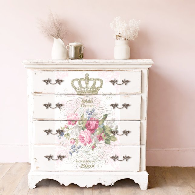 French Typography with Roses Crown Gold Decoupage Tissue Paper (Creator Uploaded)