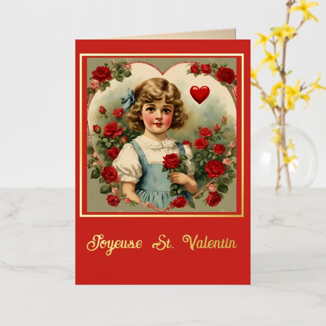 French  Valentine Day  Foil Greeting Card (Yellow Flower)