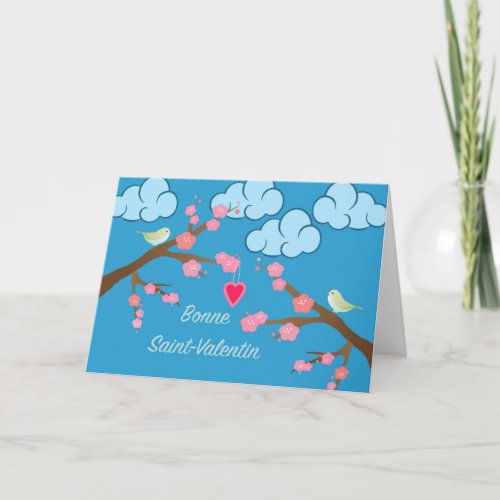 French Valentines Day Love Birds and Heart Holiday Card