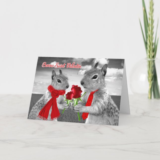 French Valentine's Day Romantic Squirrels Blank Card (Front)