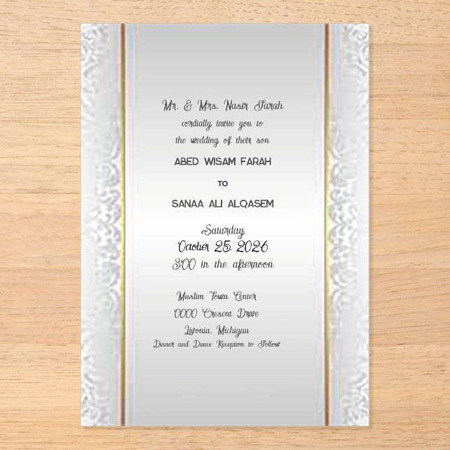 French Vanilla Motif Acrylic Wedding Invitation (Front)