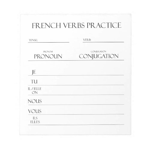 French  Verbs Conjugation Practice  Notepad