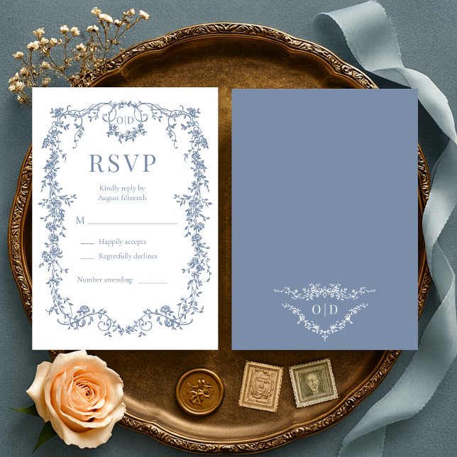 French Victorian Dusty Blue Wedding RSVP  (Creator Uploaded)
