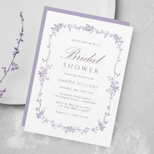 French Victorian Lavender Floral Bridal Shower Invitation