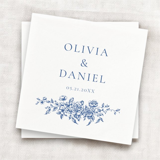 French Victorian Navy Blue Wedding Ornate Floral Napkins (Creator Uploaded)
