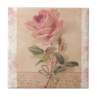 French Victorian Pink Rose Ceramic Tile
