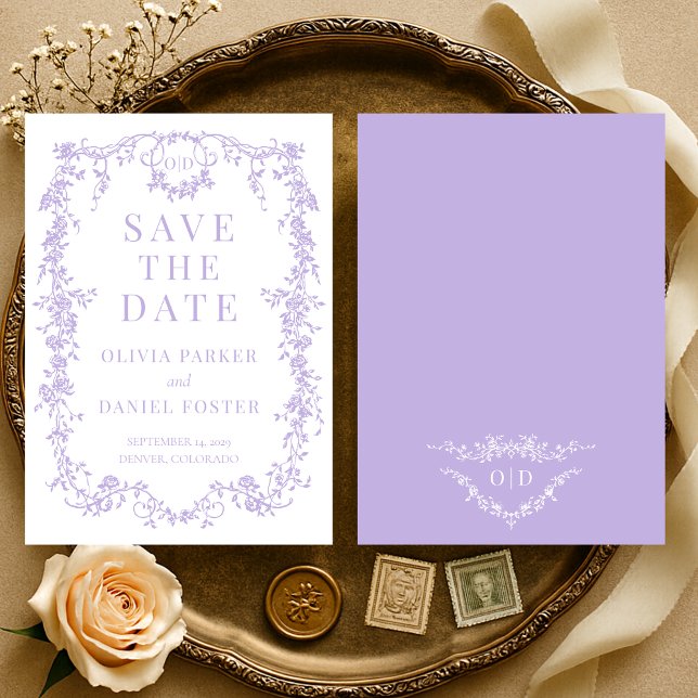French Victorian Purple Lilac Save the Date (Creator Uploaded)