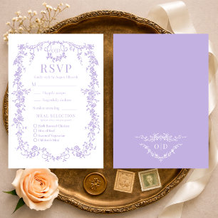French Victorian Purple Lilac Wedding RSVP Meal Card