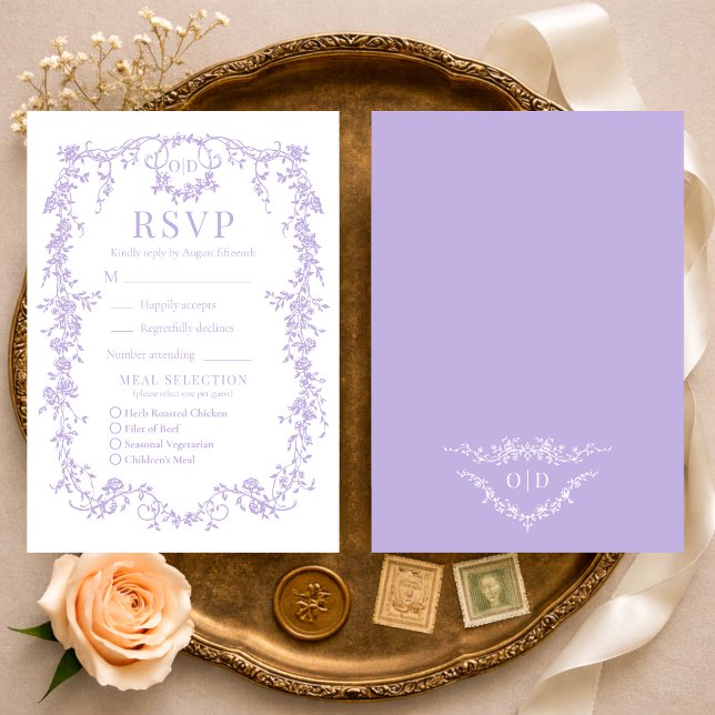 French Victorian Purple Lilac Wedding RSVP Meal Card (Creator Uploaded)