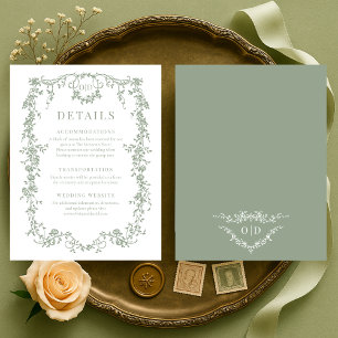 French Victorian Sage Green Wedding Details Invitation