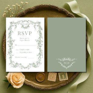 French Victorian Sage Green Wedding RSVP  Card