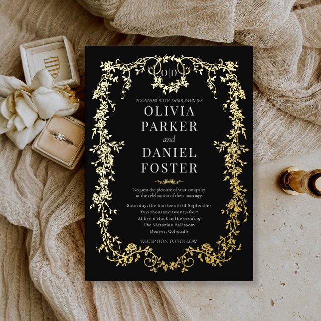 French Victorian Wedding Gold  Foil Invitation (Creator Uploaded)