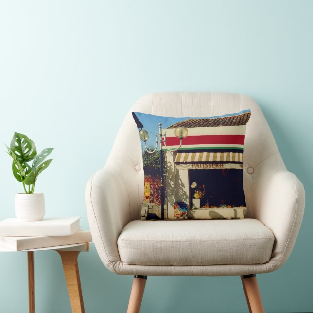 French Village Bakery Throw Pillow (Chair)