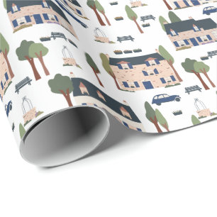 French Village House Pattern Wrapping Paper