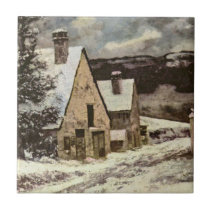 French Village Street in Winter (Gustave Courbet) Ceramic Tile