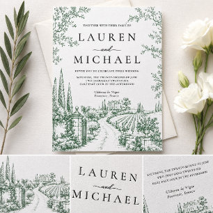 French Vineyard Estate Wedding Letterpress Invitation