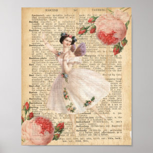 French Vintage ballerina fairy dictionary page Poster