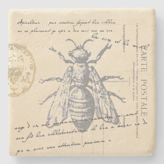 French Vintage Bee Stone Coasters (Front)